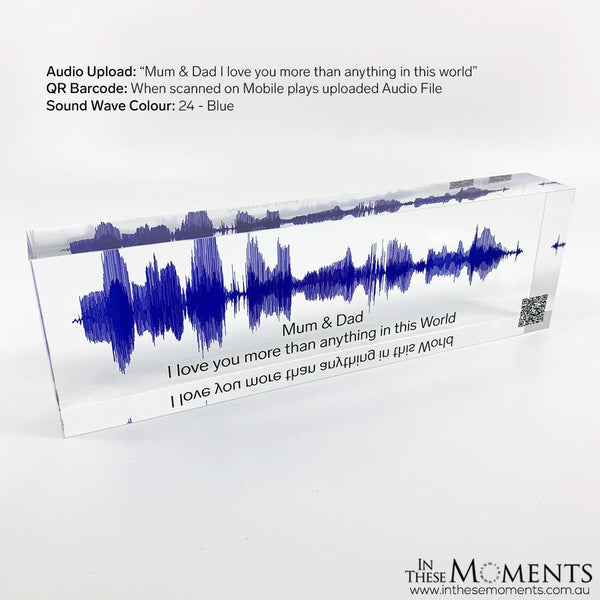 Acrylic Sound Wave Block Personalised Blue